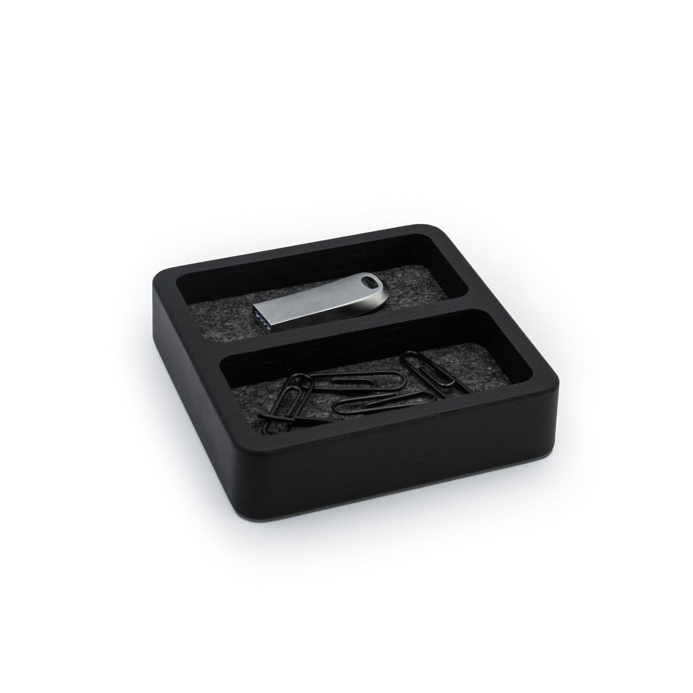 Quadratischer Organizer mit zwei Kammern, schwarze Eiche