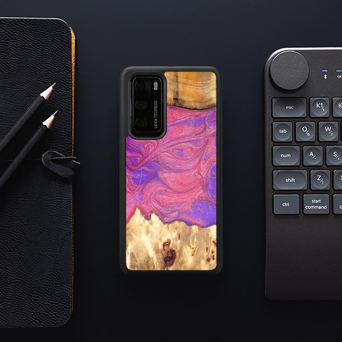 Huawei P40 Handyhülle aus Harz und Holz - Synergy#D136