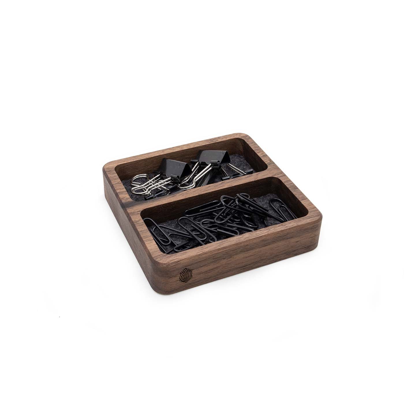 Quadratischer Organizer mit zwei Kammern, amerikanischer Nussbaum