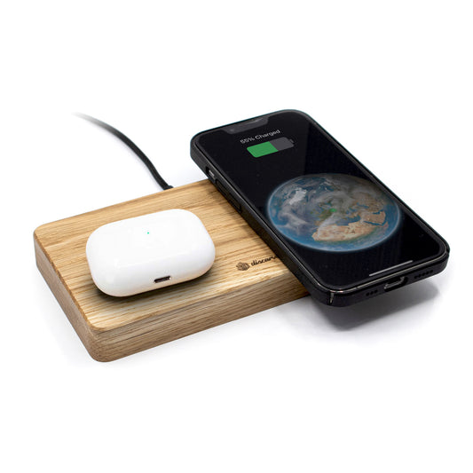 Double Rectangle Wooden Wireless Charger Oak