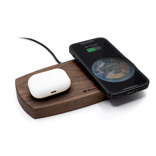 Double Rounded Wooden Wireless Charger Walnut