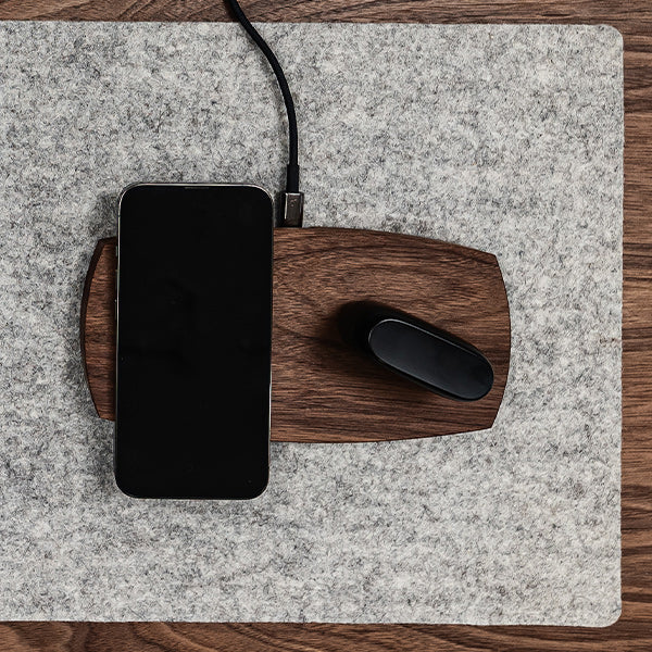 Double Rounded Wooden Wireless Charger Walnut