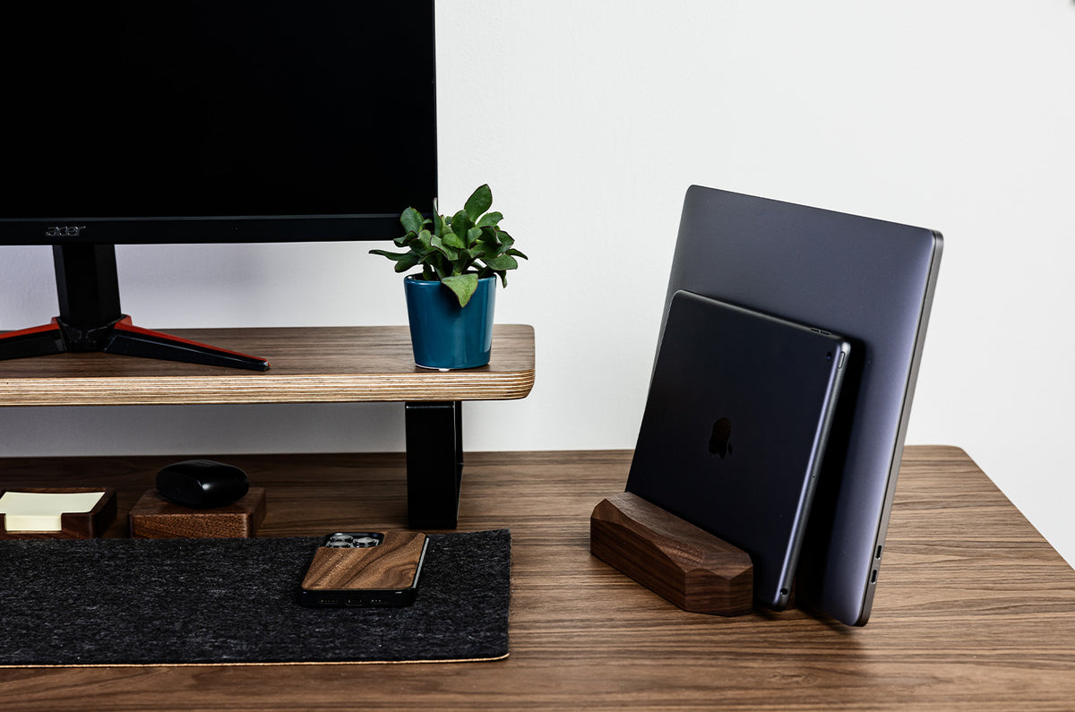 Dual Laptop Stand Geometric American Walnut