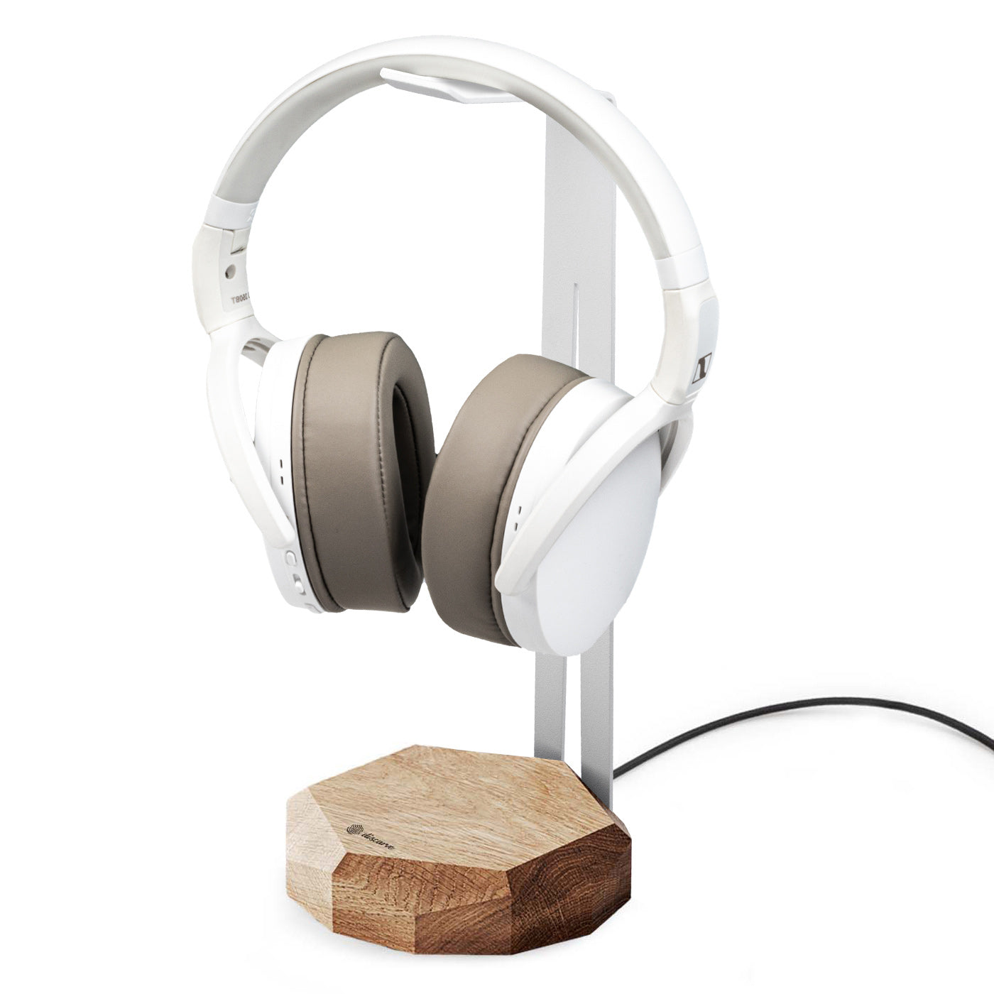 Headphone Stand Charger Oak with White Hanger