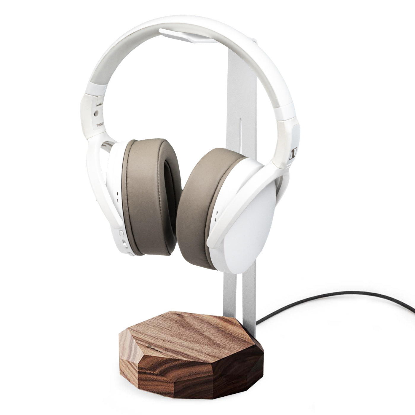 Headphone Stand Charger Walnut with White Hanger