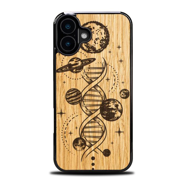 iPhone 16 Plus Handyhülle aus Holz - Space DNA (Eiche)