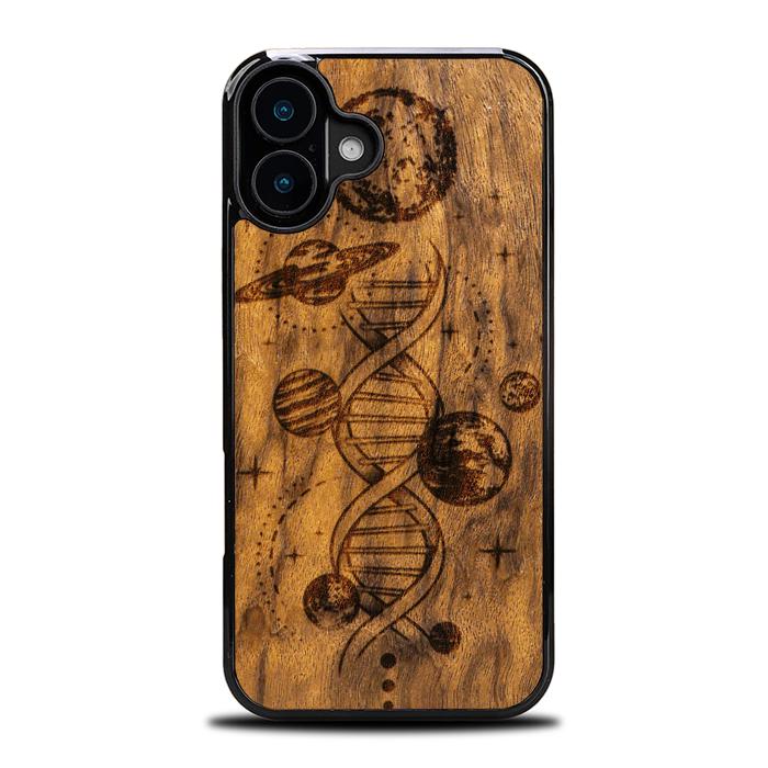 iPhone 16 Plus Handyhülle aus Holz - Space DNA (Imbuia)