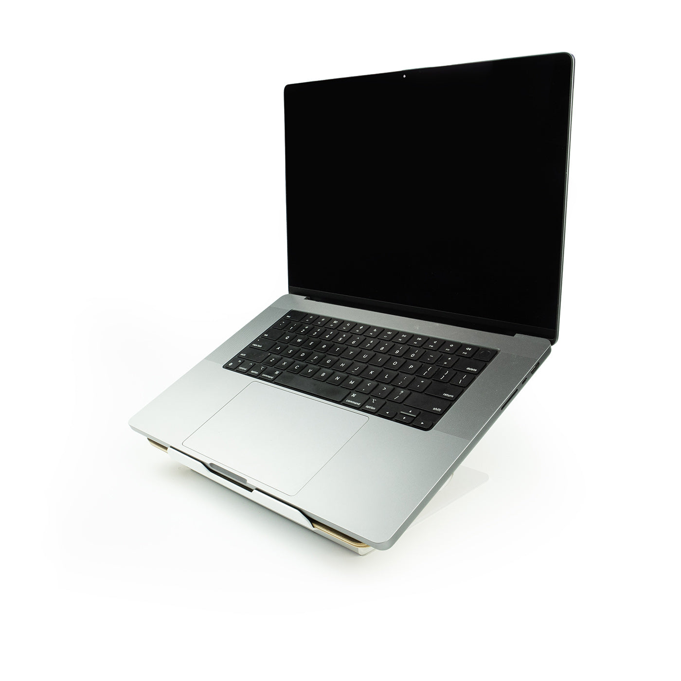 Dąb z podstawką pod laptopa — biała stal