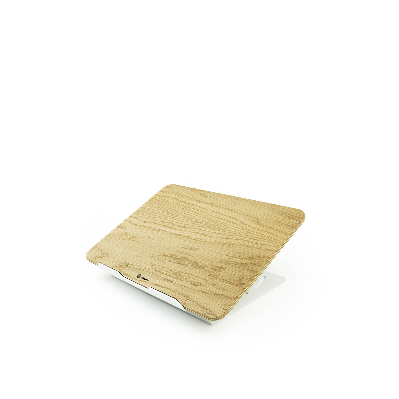 Dąb z podstawką pod laptopa — biała stal