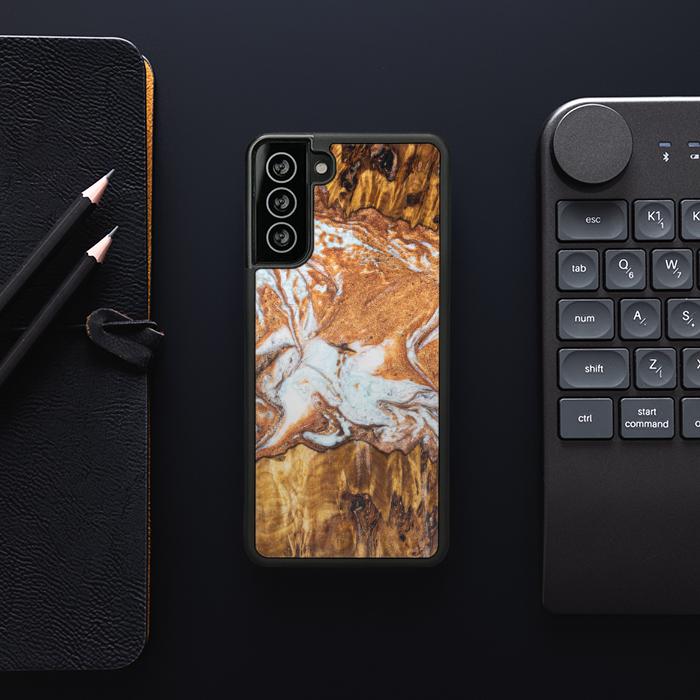Etui na telefon Samsung Galaxy S21 wykonane z żywicy i drewna - Synergy#E18