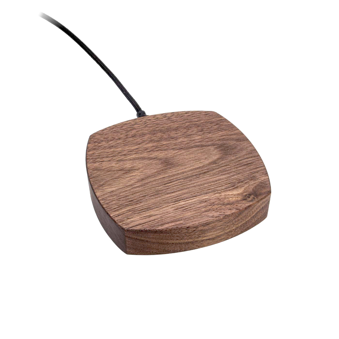 Abgerundetes kabelloses Ladegerät aus Holz, amerikanischer Nussbaum