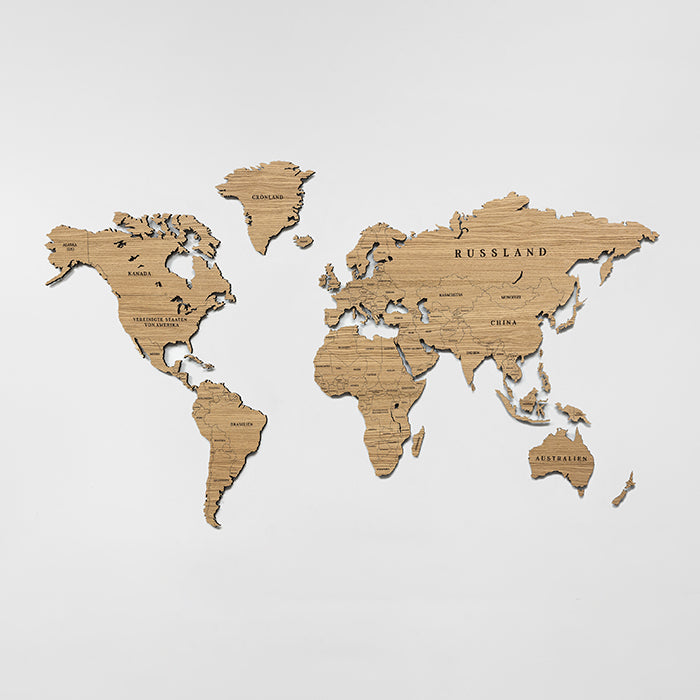 Wooden Magnetic World Map Oiled Oak | German