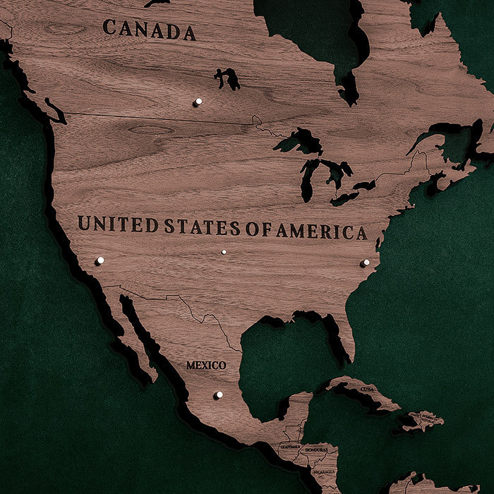 Wooden Magnetic World Map Untreated Walnut | English