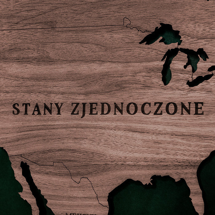 Drewniana magnetyczna mapa świata Nieobrobiony orzech | Polski