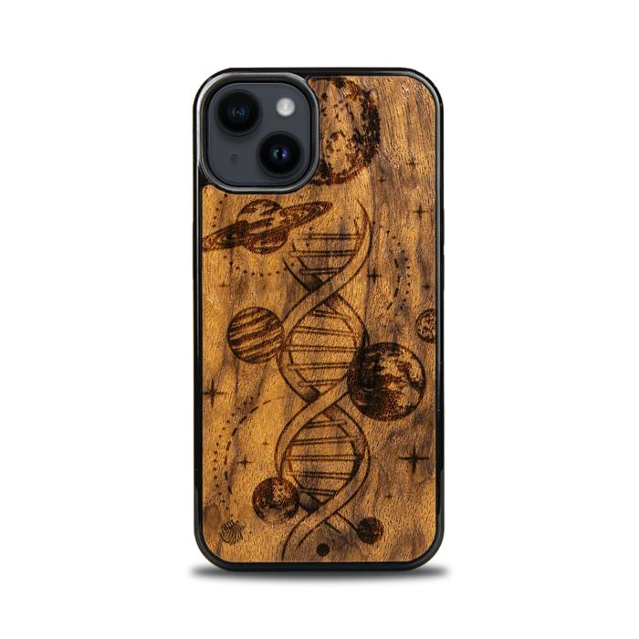iPhone 14 Handyhülle aus Holz – Space DNA (Imbuia)