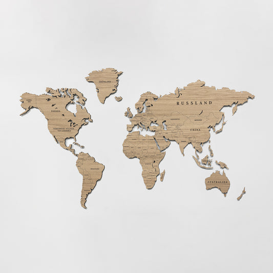 Wooden Magnetic World Map Untreated Oak | German