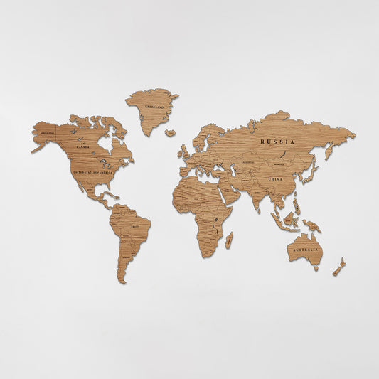 Drewniana Magnetyczna Mapa Świata Dąb Olejowany | język angielski