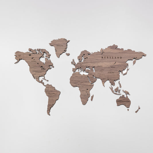 Drewniana magnetyczna mapa świata Nieobrobiony orzech | Niemiecki