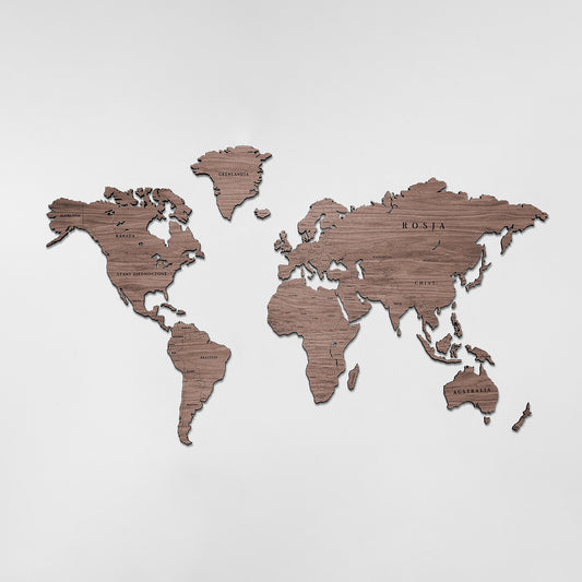 Wooden Magnetic World Map Untreated Walnut | Polish