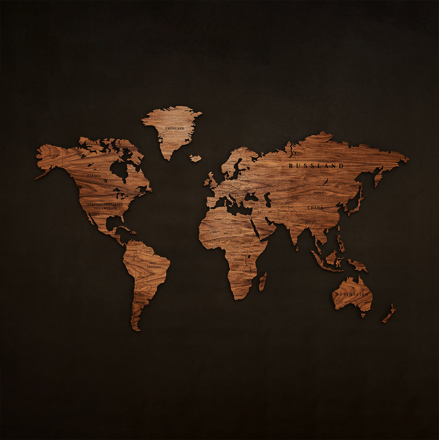 Wooden Magnetic World Map Oiled Walnut | German