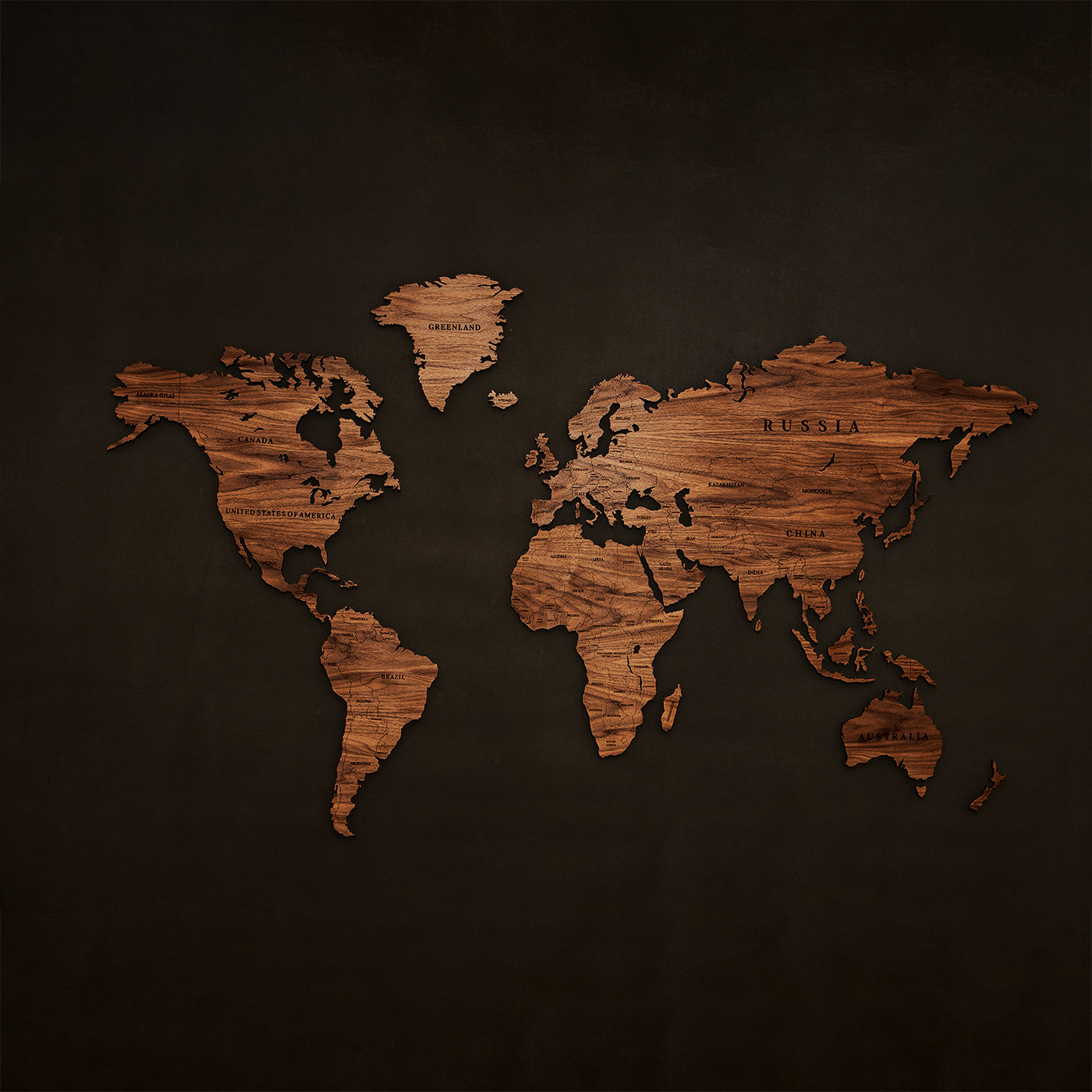 Hölzerne magnetische Weltkarte Nussbaum geölt | Englisch