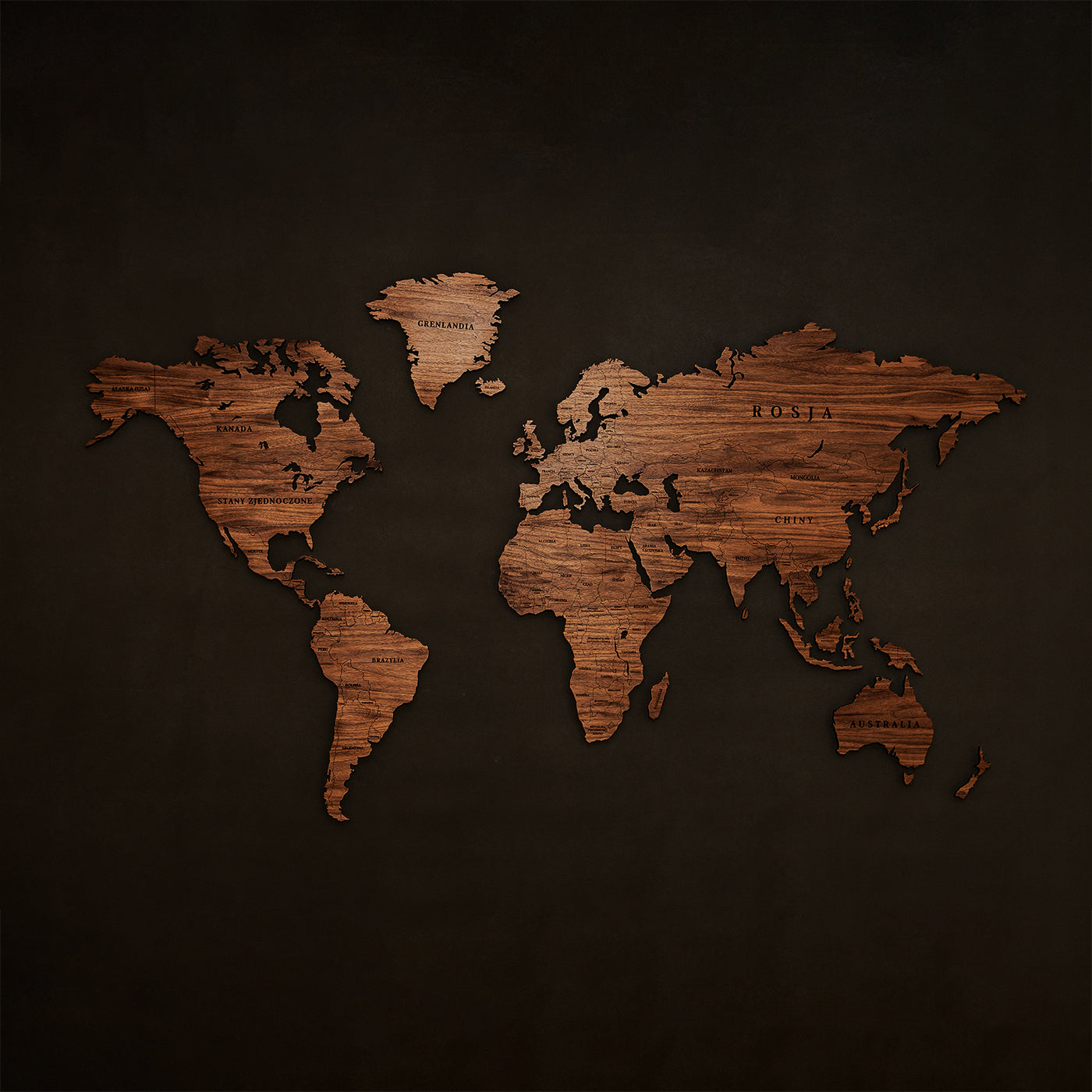 Wooden Magnetic World Map Oiled Walnut | Polish