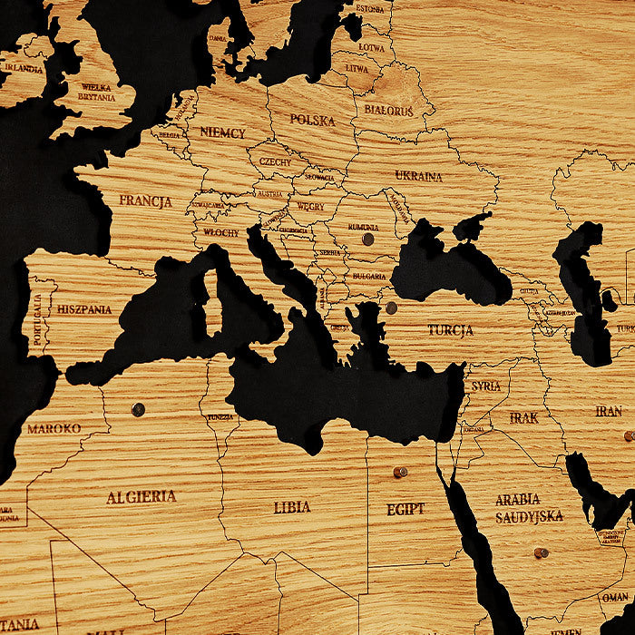 Wooden Magnetic World Map Oiled Oak | Polish