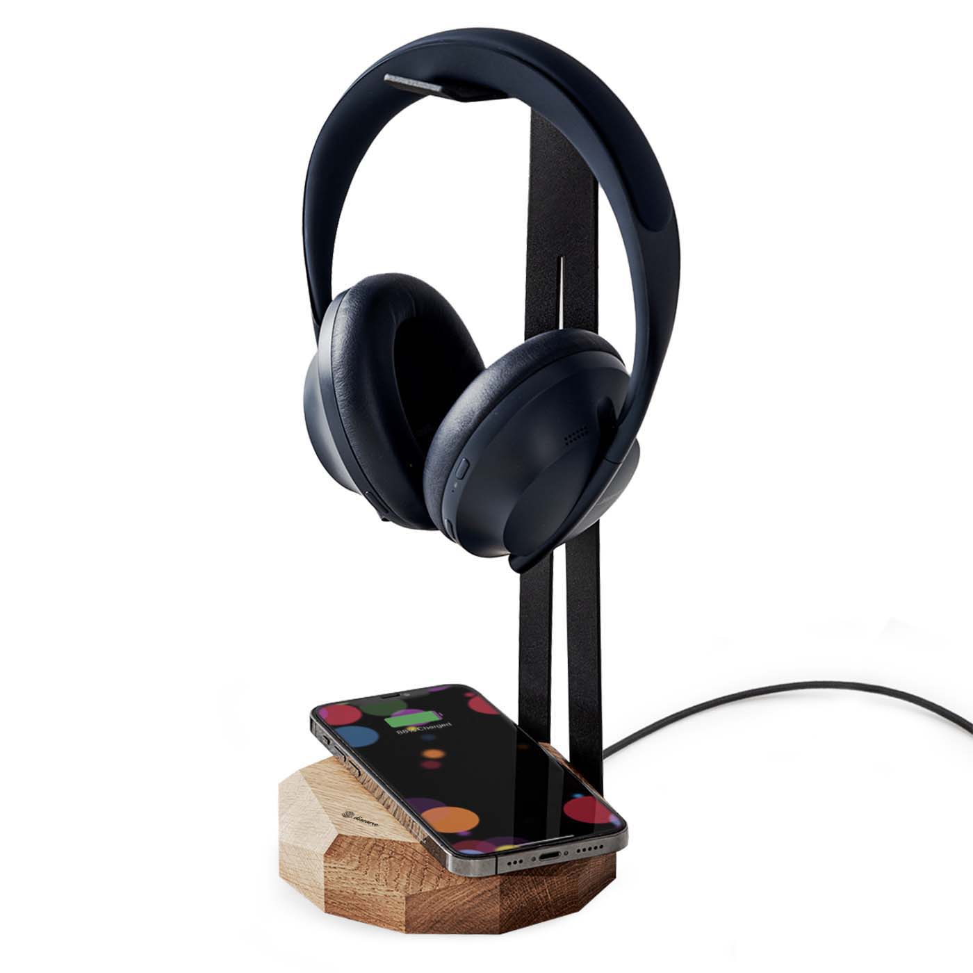 Headphone Stand With Wireless Charger Oak