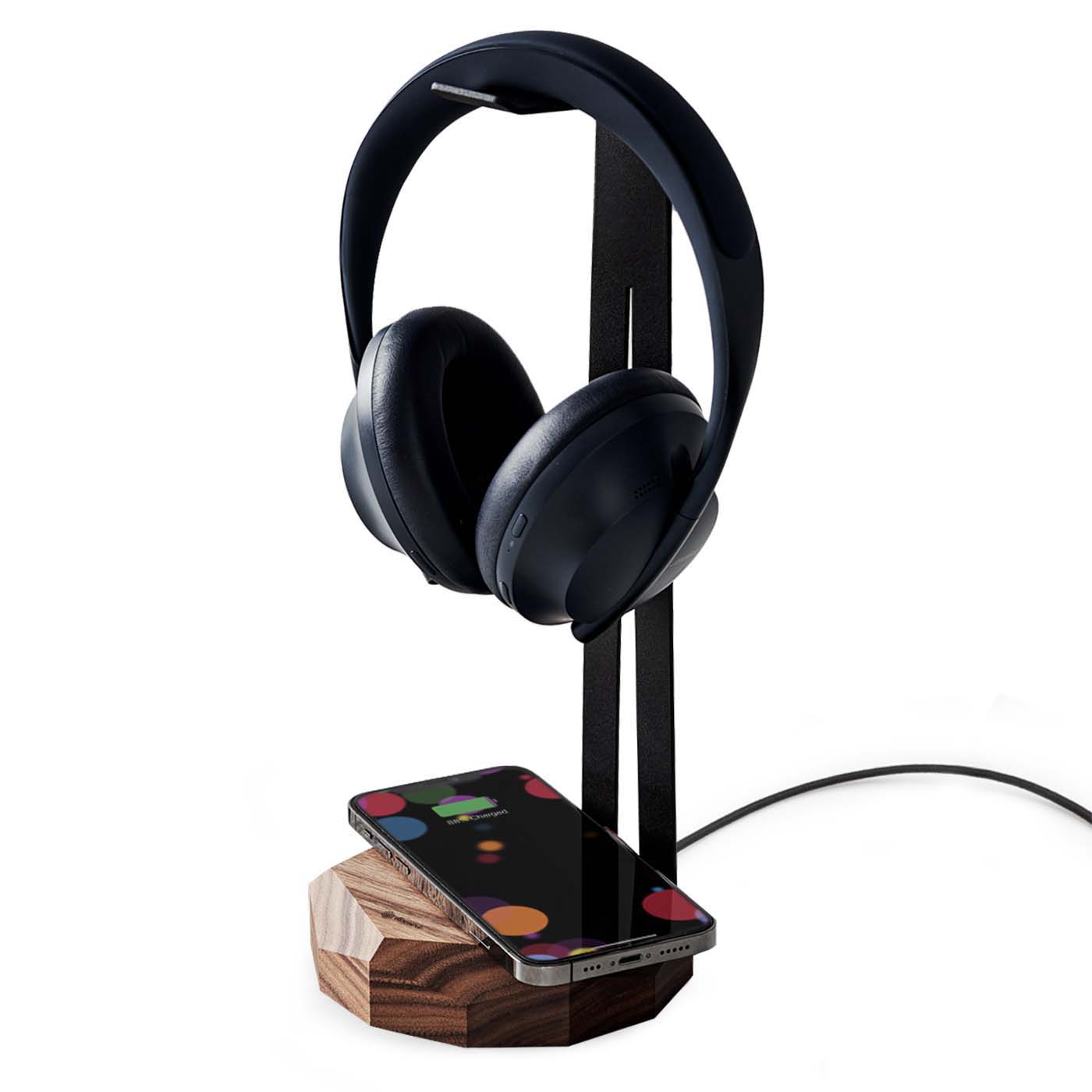 Headphone Stand With Wireless Charger American Walnut